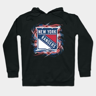 The New York Rangers' logo has vivid colors and strong geometric elements. Hoodie